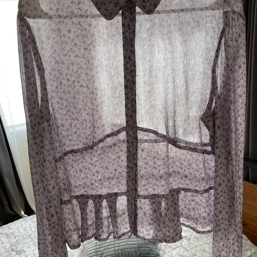 EMANUEL UNGARO Silk Blend Lavender Floral Peplum Blouse French Girl - Medium - Picture 7 of 10